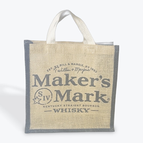 Maker's Mark Bourbon Whiskey Burlap Tote Bag With Black Trim - Picture 2 of 7